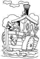 A coloring page of the bear boat